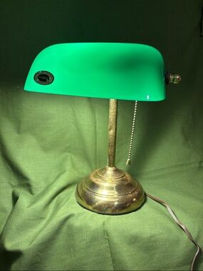 Vintage Green Glass Bankers Light.